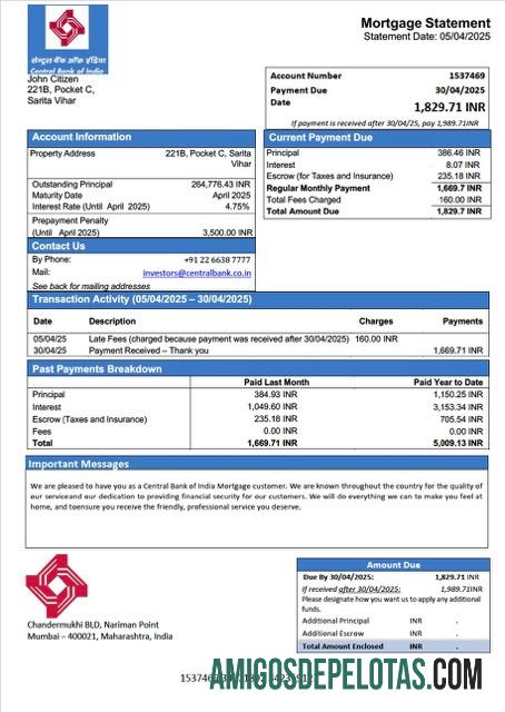 em branco Modelo Word e PDF de declaração de hipoteca do Banco Central da Índia da Índia